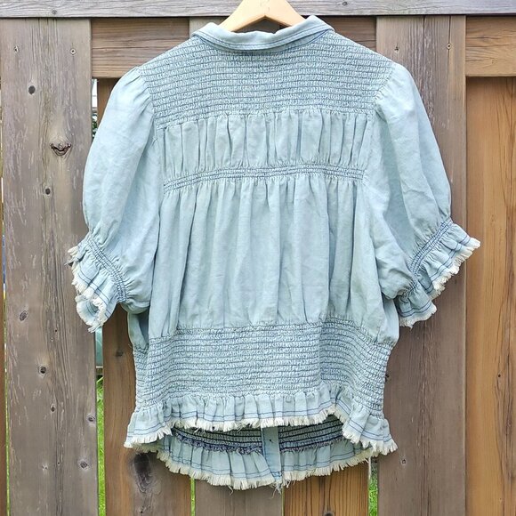 ANTHROPOLOGIE PILCRO AND THE LETTERPRESS Denim Top Women's 3XL Distressed - Picture 4 of 7